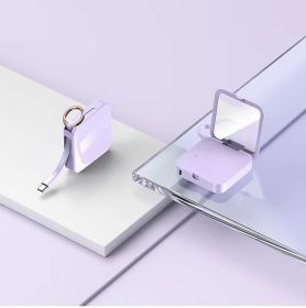 Mini Keychain Comes With Wire Diamond-encrusted Beauty Mirror Mobile Charging Bank (Option: Purple-Android-5000mah)