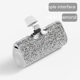 Diamond Pocket Capsule Emergency Power Bank Diamond-embedded Mini Lipstick Small Portable Power Source (Option: Aura Bright Apple Interface-5000 MA)