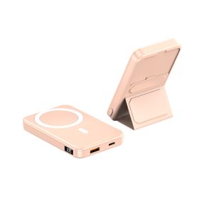 Magnetic Suction Wireless Charging Treasure Large Capacity Folding Bracket Mobile Power Supply (Option: A271 Pink 22.5W10000)