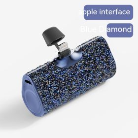 Diamond Pocket Capsule Emergency Power Bank Diamond-embedded Mini Lipstick Small Portable Power Source (Option: Blue Diamond Apple Interface-3000 MA)