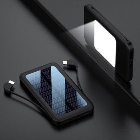 Square Aluminum Shell Solar Power Bank With Cable (Option: Black-10000mAh)