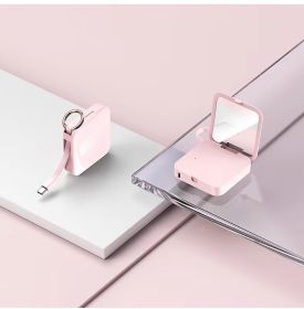 Mini Keychain Comes With Wire Diamond-encrusted Beauty Mirror Mobile Charging Bank (Option: Pink-Type c-3300mah)