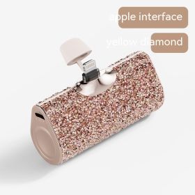 Diamond Pocket Capsule Emergency Power Bank Diamond-embedded Mini Lipstick Small Portable Power Source (Option: Gold Diamand Apple Interface-5000 MA)